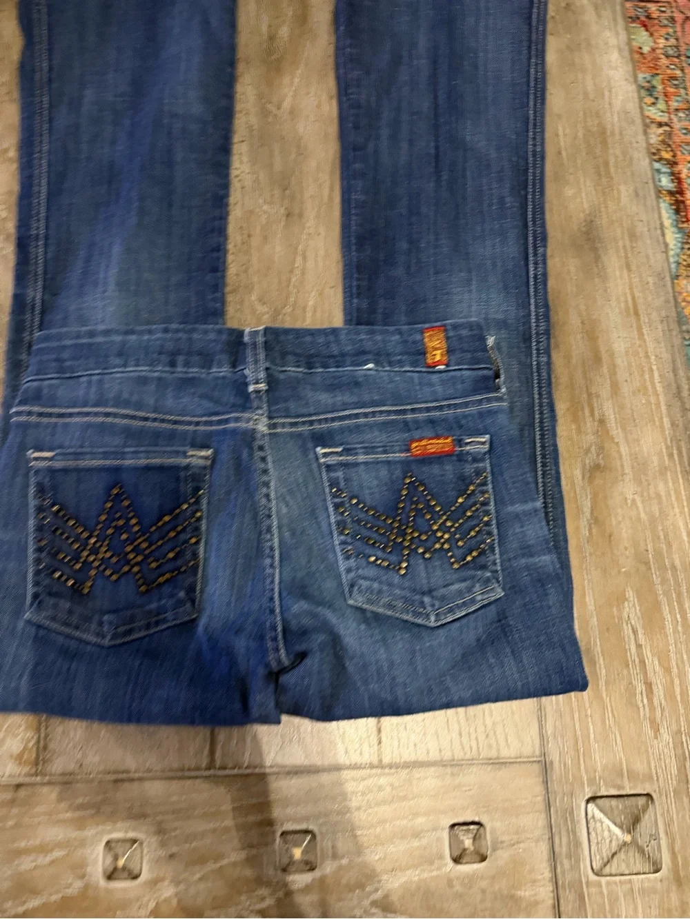 7 For All Mankind Women's Dark Blue “A” Pocket Bootcut Jeans - Picture 6 of 14